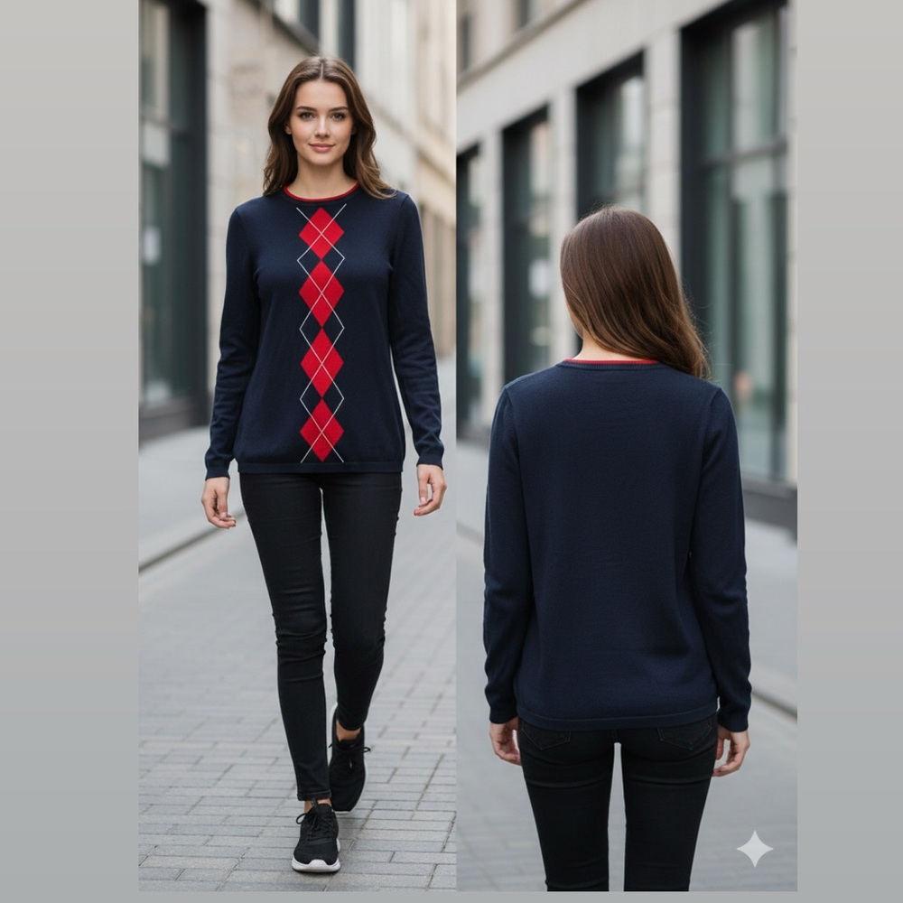 Tommy Hilfiger Navy‎ and Red Argyle Sweater